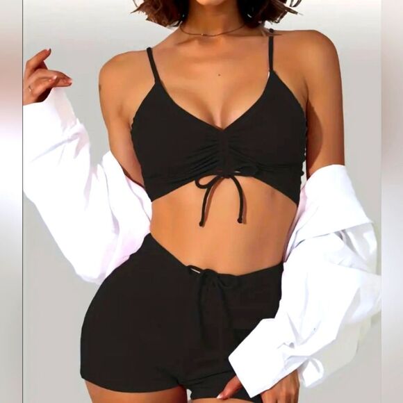 Ribbed drawstring two-piece Swimsuit sz Large - Picture 1 of 11